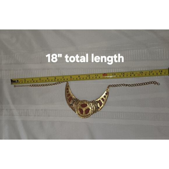 Cleopatra Statement Necklace Egyptian Revival Orange Gems Gold-Tone 18" Costume - Picture 7 of 10